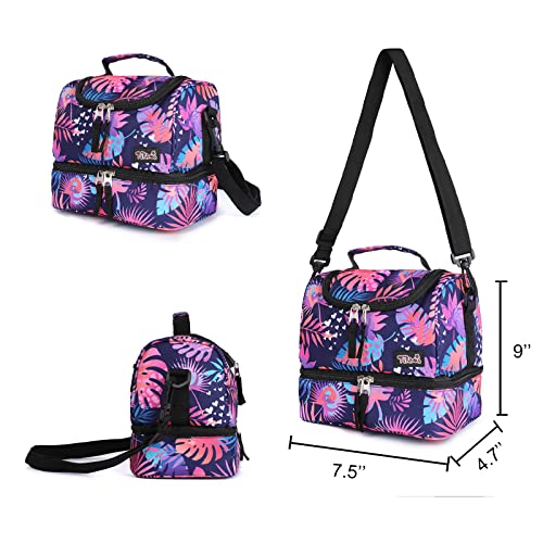 Tilami Rolling Backpack 18 inch Double Handle with Lunch Bag Wheeled Kids Backpack, Leaves Pink - color: Leaves Pink