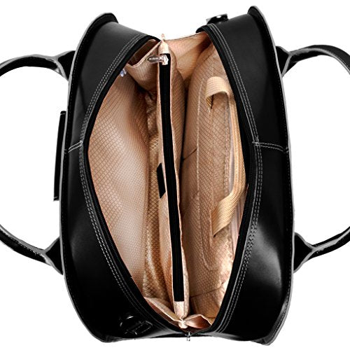 McKlein ROSEVILLE, Top Grain Cowhide Leather, 15" Leather Detachable -Wheeled Ladies' Laptop/Computer & Tablet Business Briefcase Bag/Women's Rolling Overnight Travel Bag, Removable trolley case - color: Black