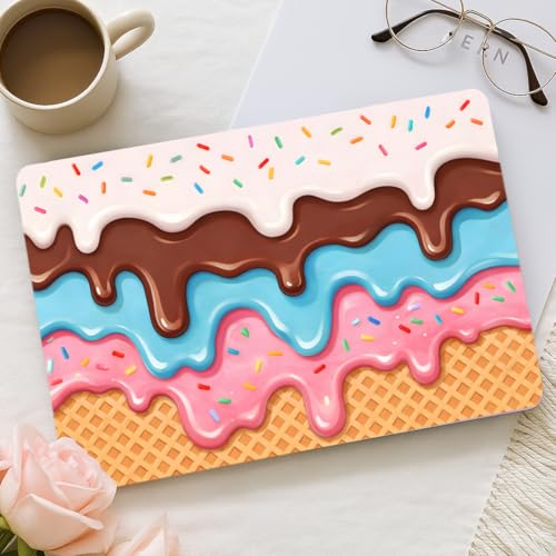 PLIGREAT 15 Inches Laptop Decal Sticker Skin Cover, Ice Cream Design Laptop Sticker Decals Fits 12" to 15" Laptops Universal Waterproof Removable, Yellow Pink - color: Yellow Pink