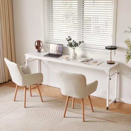 Aibiju Overbed Table with Wheels, Bed Desk with Adjustable Height, Rolling Table, Laptop Table, Recliner Desk, for Bedroom, Living Room, Office, White YD-BT001W - color: White