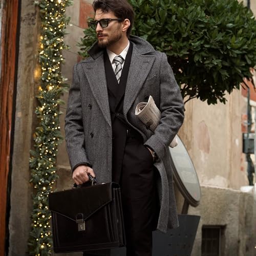 Time Resistance Leather Briefcase for Men - Business Laptop Bag - Italian Handmade Leather Bag - Attache - Gift Box Included - color: Black