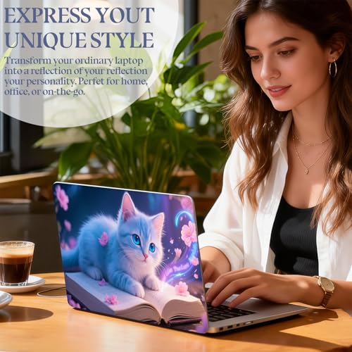 Universal Laptop Skin Sticker Decal,15.6 Inch Laptop Vinyl Cover for 13" 14" 15.6" Laptop,Scratch-Resistant Waterproof Protector Wrap,Reusable with Wrist Pads,Magical Blue Cat - color: Magical Blue Cat