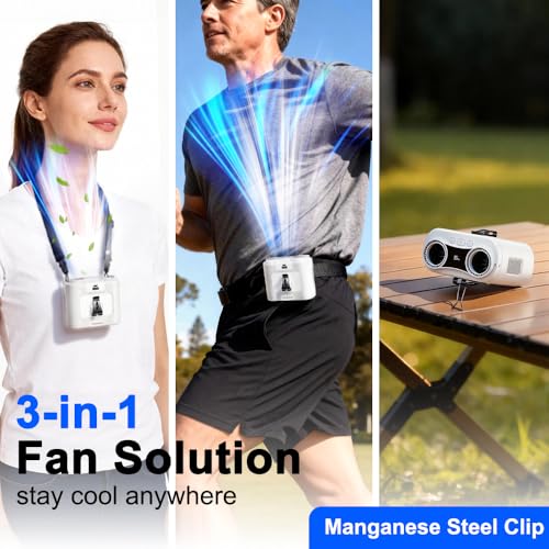 CAZOKASI 2026 Upgrade 20000mAh Waist Clip Fan Wearable Fan Portable Personal Body Fan Powerful Upto 36H Cooling and Heatstroke Prevention Fan - size: 20000mAh/ full white