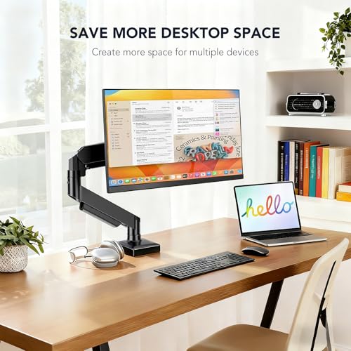 Single Monitor Mount, Gas Spring Arm for 17-32 inch Screens Adjustable Monitor Stand, Vesa Mount Stand with Clamp and Grommet Aluminum Base - Fits 4.4 to 22lbs LCD Computer Monitors HD09B-001 - size: Single monitor arm