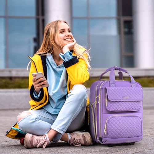 Underseat Carry On Luggage with Wheels, Airline Approved Personal Item Luggage, 16-Inch Multi-functional Underseat Luggage, Lightweight Overnight Suitcase for Women, Bussiness, Travel, Purple - color: Purple