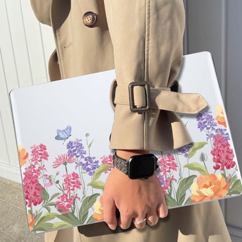 for MacBook Air 13 inch M1 Case 2021 2020 2019 2018 (Model M1 A2337 A2179 A1932) with Touch ID & Retina Display, Printed Pattern Hard Shell Case Keyboard Cover, Pink & Purple Flowers - color: Pink & Purple Flowers