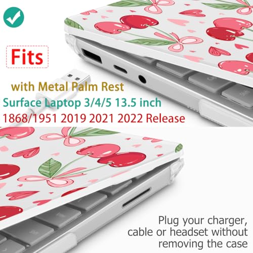 Case for Surface Laptop 5/4/3 13.5", Cherries & Pink Bows | Hard Shell Case with Keyboard Cover & Screen Protector. Fits Surface Laptop 5/4/3 13.5" Metal Palm Rest Models 1951/1868. - color: Cherries & Pink Bows