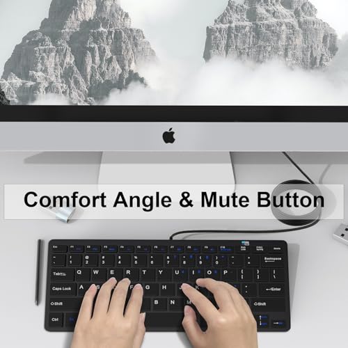 Ultra-Slim 78keys USB-C Mini Wired Keyboard with Media Hotkeys for Apple Mac Pro, MacBook 56Pro/ iMac, Air, Mac Mini, Laptop Computers, Windows Desktop PC 11/10/8/7, With USB-C to A OTG Adapter, Black - color: Black, size: USB-C & Adapter