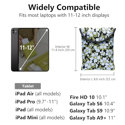 Puffy Laptop Sleeve 11-12 Inch, Soft Laptop Case, Blue Flower | Compatible with 15-16 Inch Macbook Pro/Air, Asus/Dell Xps/Lenovo Laptops, Protective Carrying Bag for Women and Men - color: Blue Flower, size: 11/12