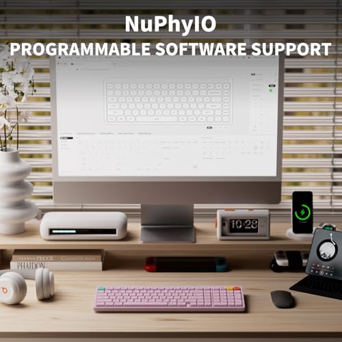 NuPhy Node100 Wireless Mechanical Keyboard, Hot Swappable Custom Low Profile Keyboard, 103 Keys Computer Gaming Keyboards, Supports Touch Gestures, PBT Keycaps, RGB Backlit, Bluetooth/2.4GHz/USB-C - color: Pink, size: Low-profile Blush Nano Switch