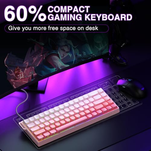 AULA WIN68 HE Mechanical Gaming Keyboard 60%, Hall Effect Magnetic Switch, Fast Trigger Mode Adjustable Actuation, 8000Hz Polling Rate, RGB Backlit, Wired Pink Keyboard for Laptop/PC Gamer - color: Pink-standard version
