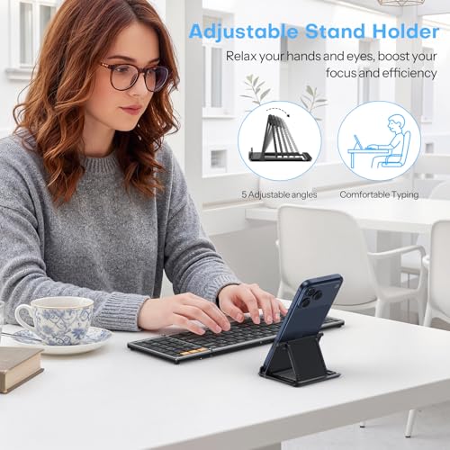 Foldable Keyboard and Mouse for 3 Devices, OMOTON Wireless Bluetooth Combo | USB-C Rechargeable, Ergonomic Mouse, Full-Size Folding with Numpad for Mac/Windows/iPhone/Tablet, Travel Portable, Space Grey