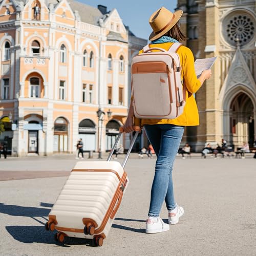 UKEIN Luggage Sets 3 Piece, PC Hardside Carry On Luggage 28 Inch With Spinner Wheels with TSA Lock, Carry On Suitcase Set With Travel Backpack for Men (Beige, 3 piece set (28inch)) - color: Beige, size: 3 piece set (28inch)