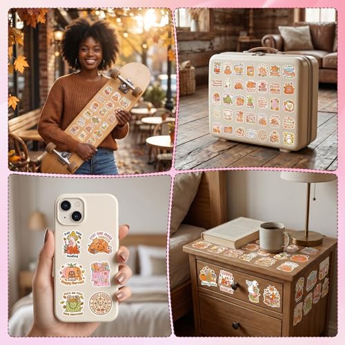 100 Pcs Fall Bookish Stickers for Adult, Vinyl Pumpkin Decals | Reading Autumn Season Design, Waterproof, for Water Bottle Laptop Journal Scrapbook - style: Fall Bookish