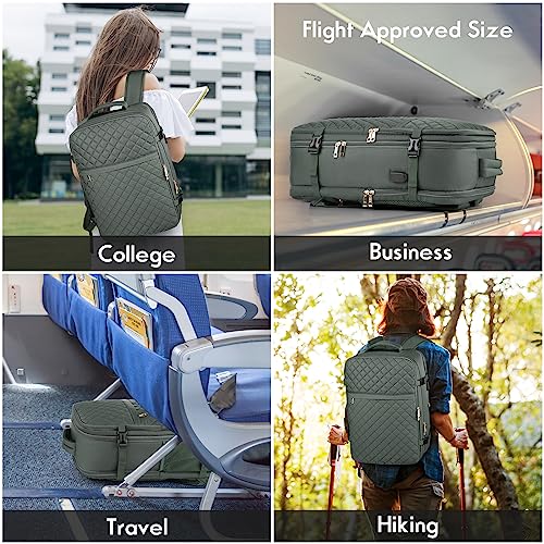 Large Travel Backpack Women, Flight Approved Carry On Backpack, Water Resistant Anti-Theft Large Casual Daypack Fit 17 Inch Laptop with USB Charging Port, Olive Green - color: Olive Green, size: 17.3 inch
