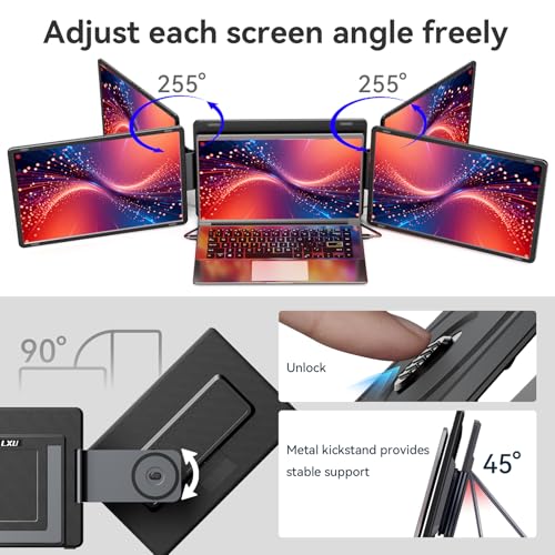 LXU 16" 1200P Laptop Screen Extender Monitor Portable | Detachable Triple Extended Monitor, Plug n Play for 12~16.5" Laptops, Black, S9G - size: 16" Screen Extender