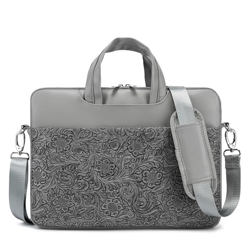 Kinmac Embossed PU Leather 360° Heavy Duty Protective Laptop Sleeve (Paisley Grey, 13 inch-14 inch) - color: Paisley Grey, size: 13 inch-14 inch