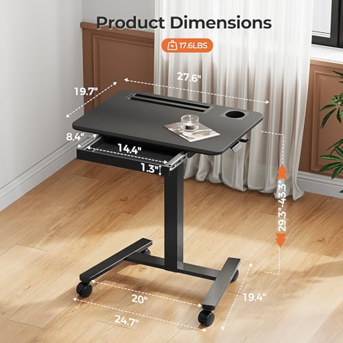 28" Mobile Standing Desk with Drawer, Portable Laptop Desk | Rolling Desk with Cup Holder & Hooks, Height Adjustable Computer Cart on Wheels for Classroom, Study Desk with Storage, Black - color: Black, size: 28"
