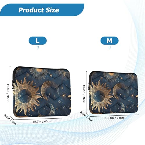 Retro Moon and Sun Laptop Sleeve 13 14 Inch Puffy Quilted Carrying Case Protective Computer Bag Waterproof Laptops Sleeve for Women Men - color: Moon and Sun, size: Medium