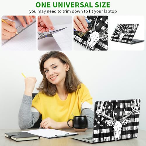 Laptop Skin Sticker Decal, Universal Protective Cover Fit 12 13 14 15.6 Inch Notebook, Reusable Water-Resistant Vinyl Decal w/ 2 Wrist Pads for Business Travel Office, Grey National Flag Deer - color: Grey National Flag Deer