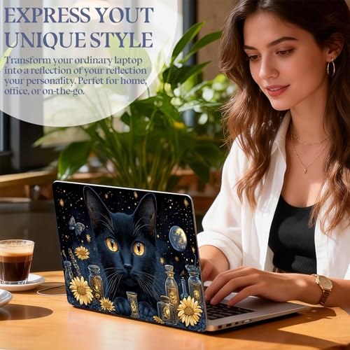 Universal Laptop Skin Sticker Decal,15.6 Inch Laptop Vinyl Cover for 13" 14" 15.6" Laptop,Scratch-Resistant Waterproof Protector Wrap,Reusable with Wrist Pads,Mystical Black Cat Apothecary - color: Mystical Black Cat Apothecary