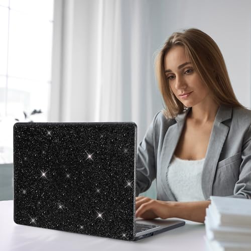 Funut Black Glitter Case for MacBook Air 13 Inch 2022 2021-2018 Release M1 A2337 A2179 A1932, MacBook Air 2021 Cover Shiny Sparkle Bling PU Leather Hard Shell Case & Keyboard Cover, Glitter Black - color: Glitter Black, size: Mac Air 13" 2018-2022(A1932/A