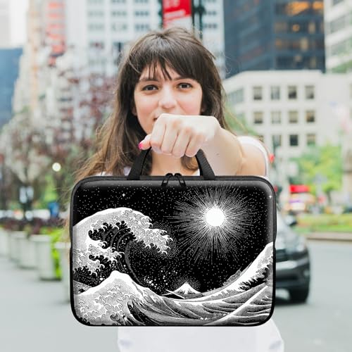Laptop Sleeve with Handle 17 Inch, Waterproof Laptop Case Bag, Black Wave Pattern Design Computer Sleeve Compatible with MacBook Air, Pro, HP, Dell, Lenovo, ASUS - color: Black Wave, size: 17inch(16-17.3")