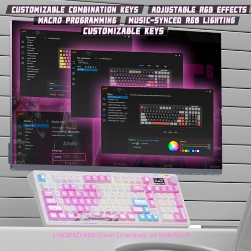 LINGBAO K98 PRO Anime Mechanical Wireless Gaming Keyboard with Screen Knob | Tri-Mode BT5.0/2.4G/USB-C, Gasket Mount Hot Swappable Linear Switches, RGB Backlit Creamy Sounding for PC/Mac Office& Gaming - color: K98Pro | 10000mAh | Anime Pink