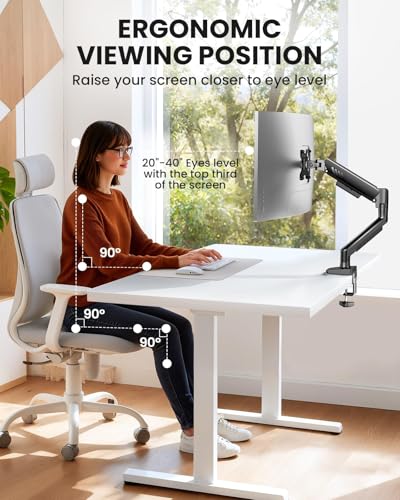 ErGear Single Monitor Arm, Fully Adjustable Monitor Mount for 13–34 Inch Screens, Fast Install Computer Monitor Stand with Tool-Free VESA Mount, Cable Management, Holds 19.8 lbs, Max VESA 100x100mm - size: 13"-34", style: Single Arm