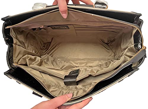 JKM & Company Rolling Briefcase for Women, THE MONTECITO Rolling Laptop Bag for Women - color: Cream, Black