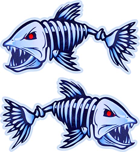 Skeleton Fish Bone Stickers - 2 PCS 5 Inch Left & Right Facing Silver Fish Decals - Waterproof Vinyl Fishing Sticker for Kayak, Canoe, Boat, Tackle Box, Car Bumper, Outdoor Gear - color: Silver