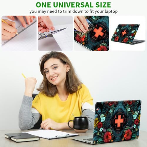 Laptop Skin Sticker Decal, Universal Protective Cover Fit 12 13 14 15.6 Inch Notebook, Reusable Water-Resistant Vinyl Decal w/ 2 Wrist Pads for Business Travel Office, Cross Flower - color: Cross Flower