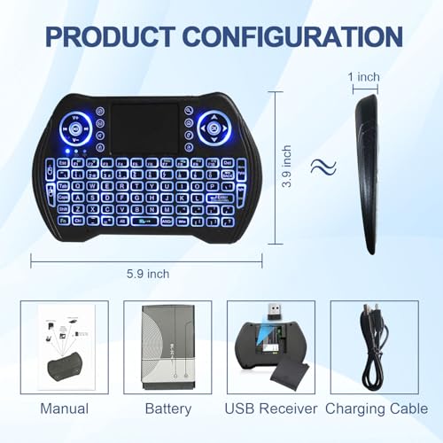 Easytone Backlit Mini Wireless Keyboard with Touchpad Mouse Combo Remote Control with Rechargeable Li-ion Battery and Multimedia Keys for Android TV Box HTPC PS3 Smart TV PC X-Box Linux Windows MacOS