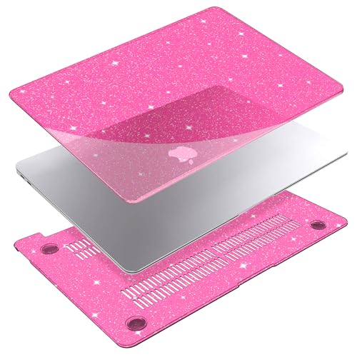 G JGOO for MacBook Air 13 inch Case 2021 2020-2018 M1 A2337 A2179 A1932 | Glitter Protective Plastic Hard Shell for MacBook Air 13.3 inch Case + Keyboard Cover + Screen Protector, Sparkly Hot Pink - color: Hot Pink