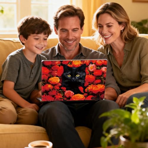 Universal Laptop Skin Sticker Decal for 11.6”12" 13" 13.3" 14" 15" 15.4" 15.6" Reusable Waterproof Scratch-Scratch Resistant Protective Vinyl Laptop Notebook Skin Stickers,Red Floral Flower Black Cat - color: Red Floral Flower Black Cat