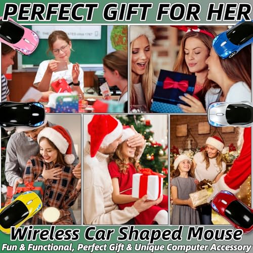 Silver Wireless Mouse,Mini Car Computer Mouse,1600DPI 2.4G with USB Receiver, Ergonomic Cute Computer Mice for Laptop, PC, Windows, Mac OS (Silver) - color: Silver
