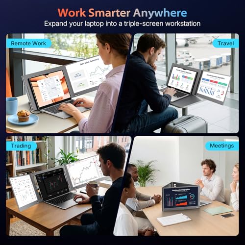 QQH 15.6" Laptop Screen Extender, 1080P Ultra-Slim Portable Triple Monitor | One Cable USB-C Portable Laptop Monitor Extender, Plug and Play Dual Laptop Monitor, Travel Monitor for 12"-16" Laptops