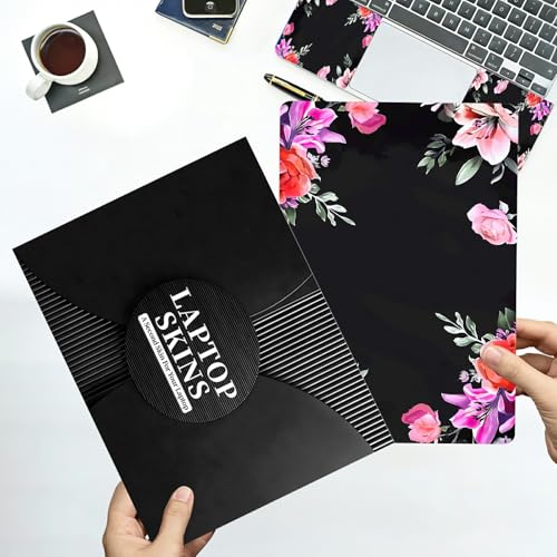 Universal Laptop Skin Sticker with 2 Wrist Pad Decals, 3-Piece Removable Vinyl Laptop Cover, Purple Red Flowers Waterproof Anti-Scratch, Easy-Trim Fit for 13.3" 14" 15.6" Laptops - color: Purple Red Flowers