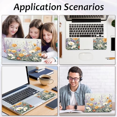 Laptop Skin 12.1-15.6 inch Removable Universal Reusable Laptop Sticker Decal,Waterproof No Residue Vinyl Cover,Scratch-Resistant Cuttable Full Wrap Sticker for Notebook, Pastel Meadow Flower - color: Pastel Meadow Flower