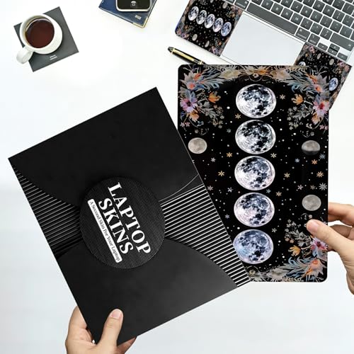 Universal Laptop Skin Sticker with 2 Wrist Pad Decals, 3-Piece Removable Vinyl Laptop Cover, Moon Flowers Waterproof Anti-Scratch, Easy-Trim Fit for 13.3" 14" 15.6" Laptops - color: Moon Flowers
