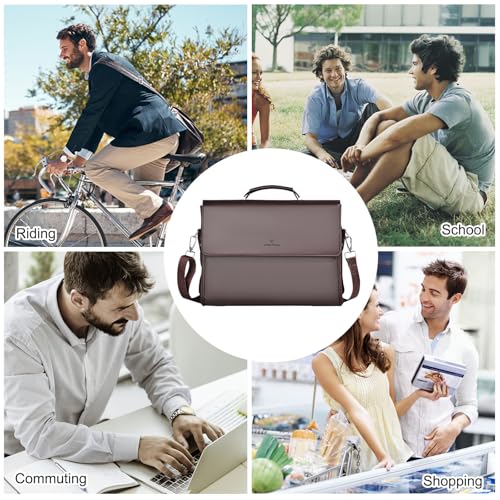 FANDARE Laptop Briefcase Men Notebook Case PU Leather Document Case Cross-Body Shoulder Messenger Bag 12.9 inch Laptop Handbag Work Travel Business School Professional Waterproof Bag Brown - color: Brown