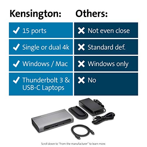 Kensington SD5600T 14-in-1 Thunderbolt 3 Dock USB-C - Compatible with Thunderbolt 4, Mac and Windows, 96W Charging, Dual 4K@60Hz, 40Gbps Transfer Speeds, HDMI 2.0 and DisplayPort, Ethernet (K34009US)