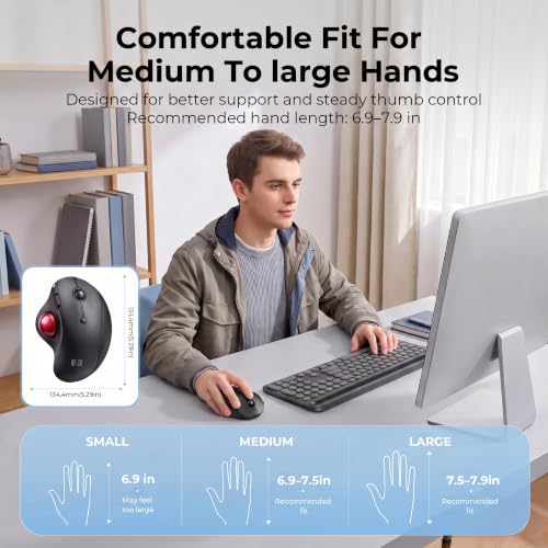seenda Wireless Trackball Mouse, Ergonomic Bluetooth Mouse,Black&Red | USB-C rechargeable, 3-device Bluetooth+2.4G USB, thumb control, 5-level DPI and space-saving comfort for laptop, PC and Mac. - color: Black with Red ball
