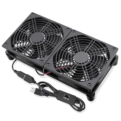 GDSTIME 240mm Router Fan Cooler with L/M/H Speed Control DC 5V USB Powered | Quiet Dual 120mm USB Computer Fan, for Router, Modem, Receiver, DVR, PlayStation, Xbox, Amplifier, Laptop, AV Cabinet Cooling