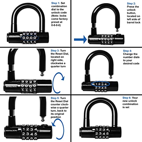DocksLocks Security Cable Lock Set (5' to 25') Looped Ends, Weatherpoof, Keyless Compact U-Lock with Combination, Anti-Theft for Bikes, Equipment 20ft - size: 20ft
