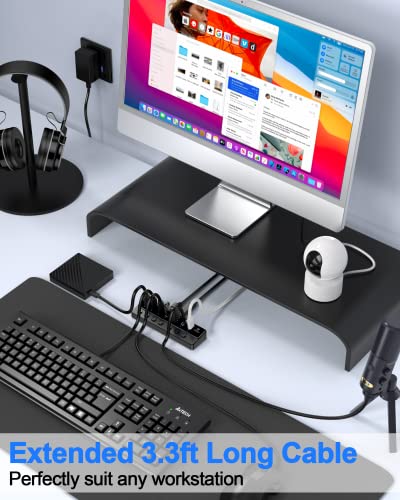 Qeefun Powered USB Hub, 7-Port USB 3.0 Data Extender with Individual LED On/Off Switches and 12V/2A Power Support Port, USB Splitter Expander for Laptop, Desktop PC, iMac and More - style: A to 7A
