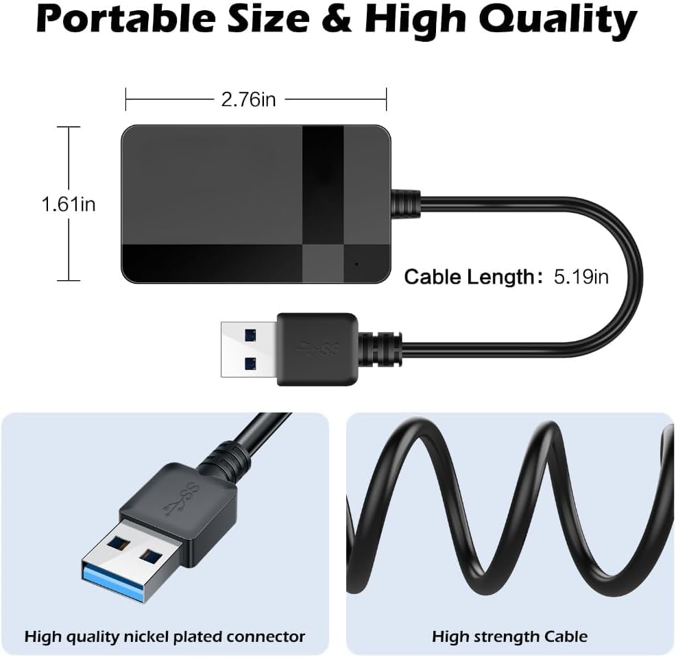 4-in-1 USB 3.0 SD Card Reader - Plug & Play, Compatible with Apple & Windows, Supports SD, Micro SD, MS, CF Cards - USB A Port