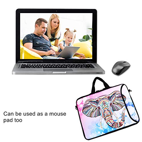 Violet Mist 14 Inch Laptop Shoulder Bag Carrying Case Laptop Sleeve 15 15.4 15.6 Inch Computer Messenger Bag Neoprene Zipper Waterproof Protective Tablet Handbag Handle Strap, Boho Elephant - color: Pink Elephant, size: For 14"15"-15.6"