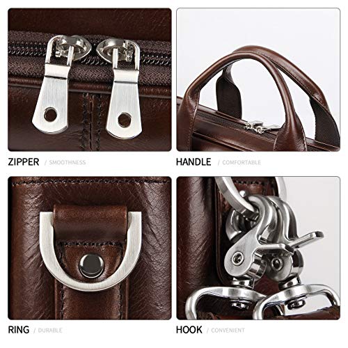 Augus Leather Briefcase for Men, 16 Inch, Full-Grain Leather, YKK Zipper - color: Brown Coffee