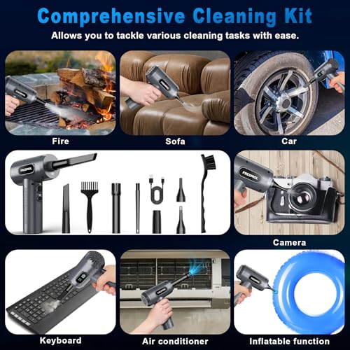 FRESMOL Compressed Air Duster, Rechargeable Cordless Electric Air Blower | 3-Gear Adjustable, 100000RPM, Smart LED Display, LED Light, Keyboard, PC, Car, Home Cleaning, Replaces Canned Air, Grey - color: Grey